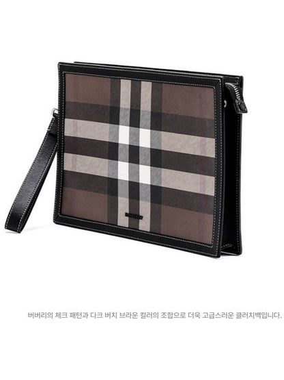 Luxury Burberry Check Leather Zipper Clutch Bag Brown