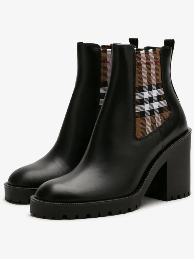 Luxury Burberry Check Panel Leather Ankle Chelsea Boots Black