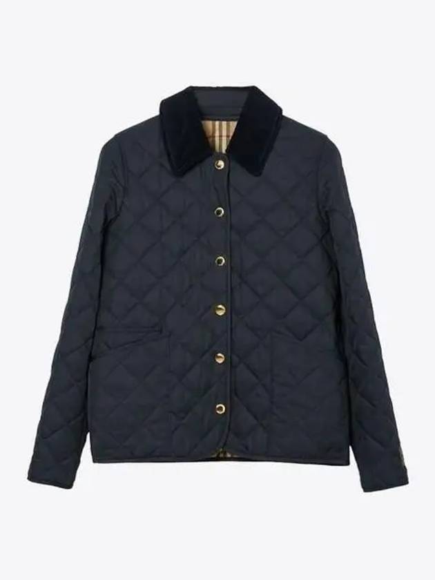 Luxury Burberry Corduroy Collar Quilted Jacket Dark Blue