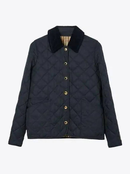 Luxury Burberry Corduroy Collar Quilted Jacket Dark Blue