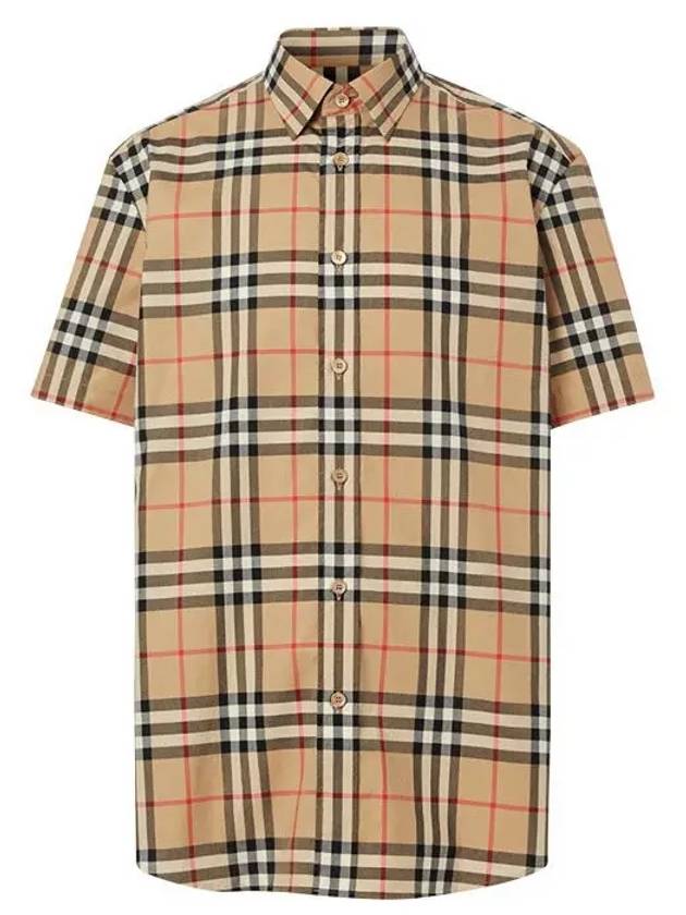 Luxury Burberry Check Cotton Poplin Short Sleeve Shirt Archive Beige