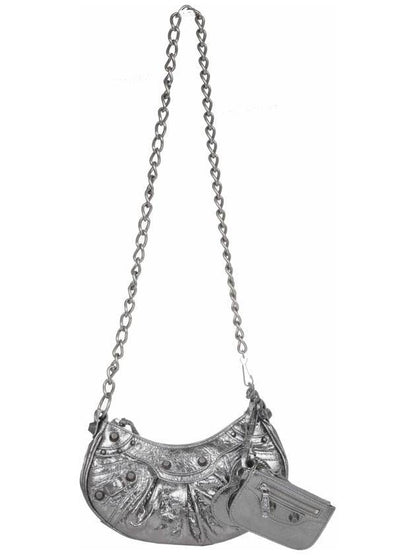 Luxury Balenciaga Trending 2025 WoMen's Le Cagole XS Chain Metal Shoulder Bag Silver