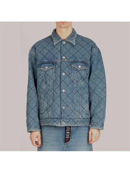 Luxury Balenciaga Trending 2025 46 Men s Jacquard Oversized Quilted Padded Denim Trucker Jacket