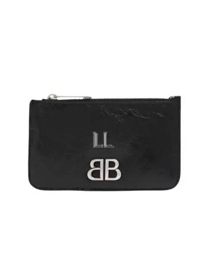 Luxury Balenciaga Trending 2025 BB Logo Zipper Card Wallet Black