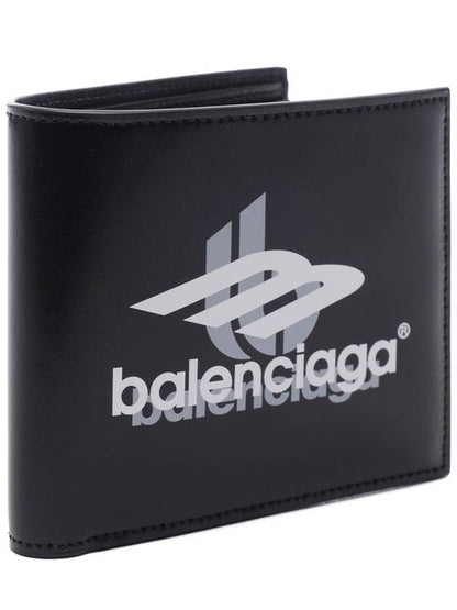 Luxury Balenciaga Trending 2025 Logo Print Leather Half Wallet Black