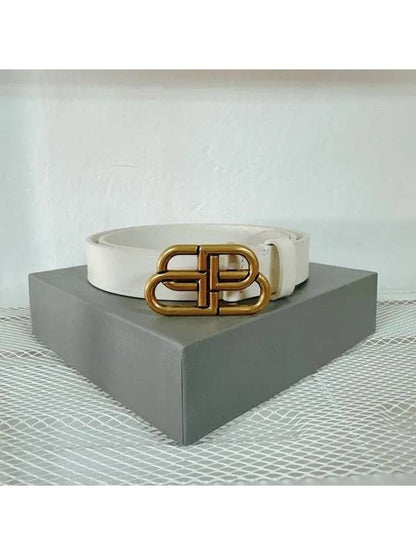 Luxury Balenciaga Trending 2025 BB Buckle Belt White