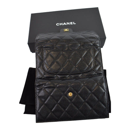 CHANEL Large Flap Quilted Caviar Wallet Black