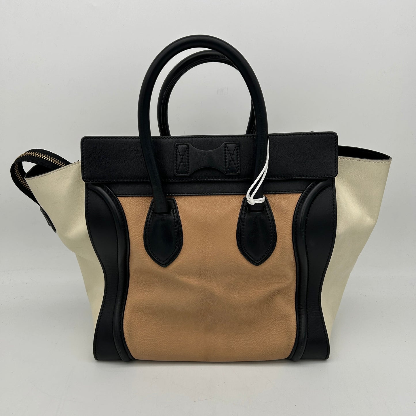 Luxury CELINE Mini Luggage Tri-Color Anthracite Satin Calfskin Handbag