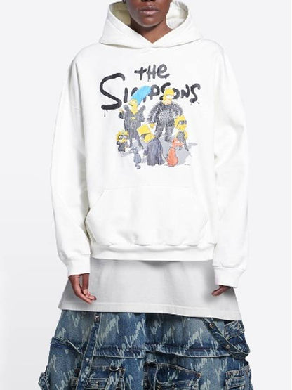 Luxury Balenciaga Trending 2025 The Simpsons Printed Hoodie White