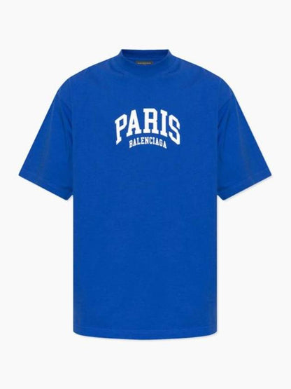Luxury Balenciaga Trending 2025 Paris Logo Medium Fit Short Sleeve T-shirt Blue