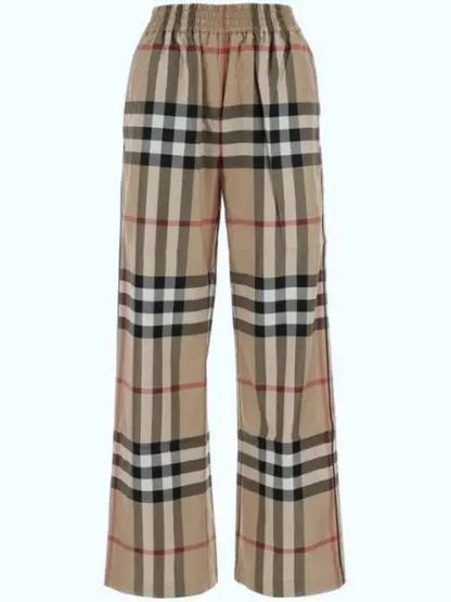 Luxury Burberry Check Cotton Straight Pants Beige