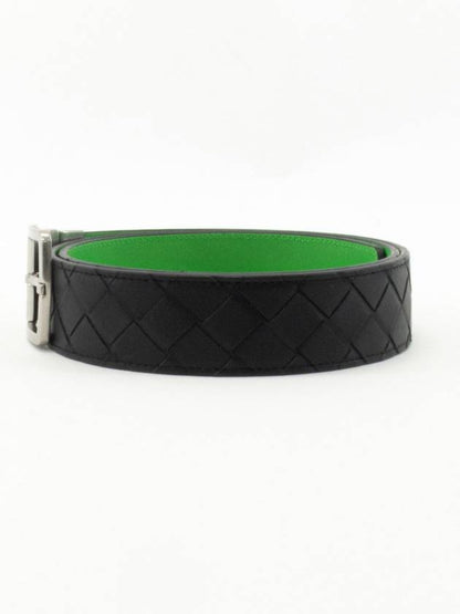 Luxury Bottega Veneta Intrecciato Reversible Leather Belt Black Parakit