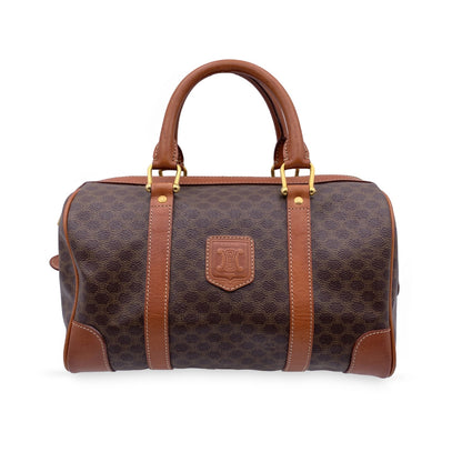 Luxury CELINE Vintage Brown Macadam Canvas Boston Bag Duffel Duffle