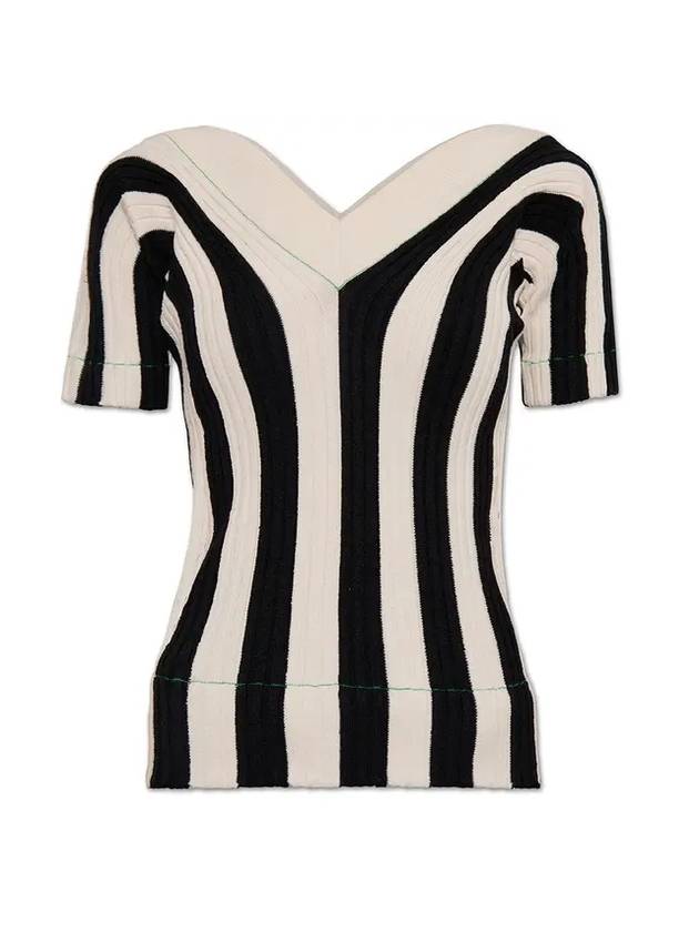 Luxury Bottega Veneta Striped V-neck Short Sleeve Knit Top