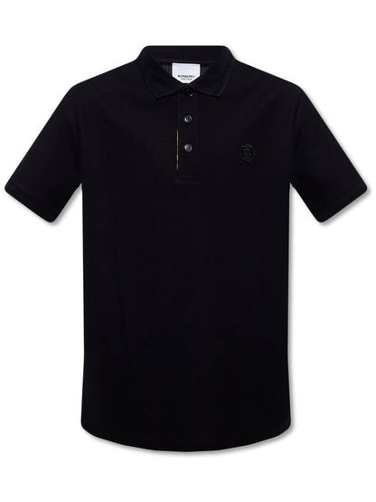 Luxury Burberry Men's Eddie Embroidered Logo Polo Shirt Black