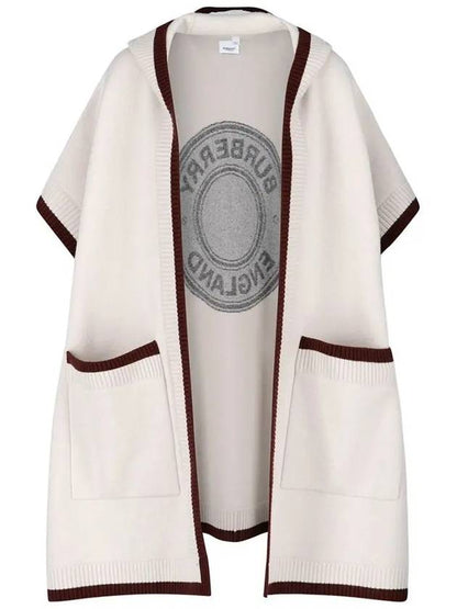 Luxury Burberry Logo Wool Cashmere Cape Ivory