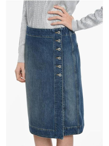 Luxury Bottega Veneta Washed Midi Denim A-Line Skirt Blue