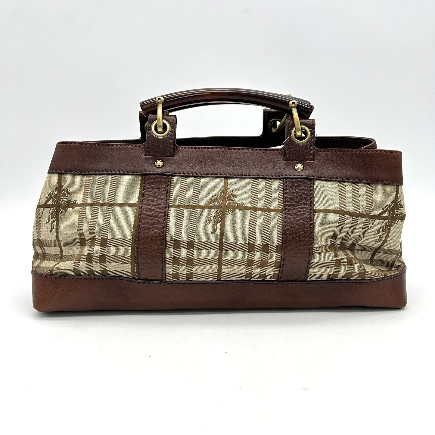 Luxury Burberry Brown/Beige Haymarket Check Canvas and Leather Middle Zip Tote bb5526cc