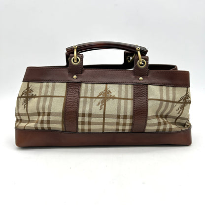 Luxury Burberry Brown/Beige Haymarket Check Canvas and Leather Middle Zip Tote bb5526cc