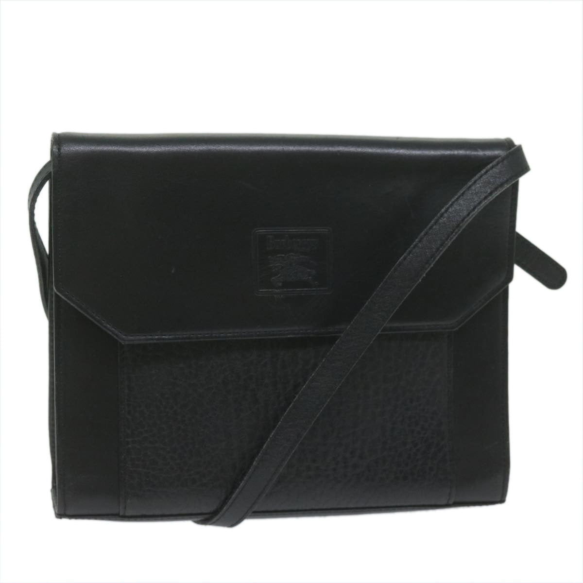 Luxury BurberrySs Shoulder Bag Leather Black Auth bs10626