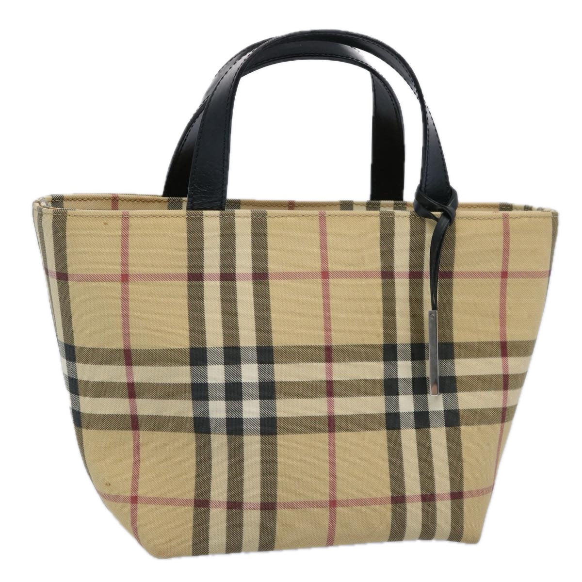Luxury Burberry Nova Check Hand Bag Coated Canvas Beige Auth bs10942