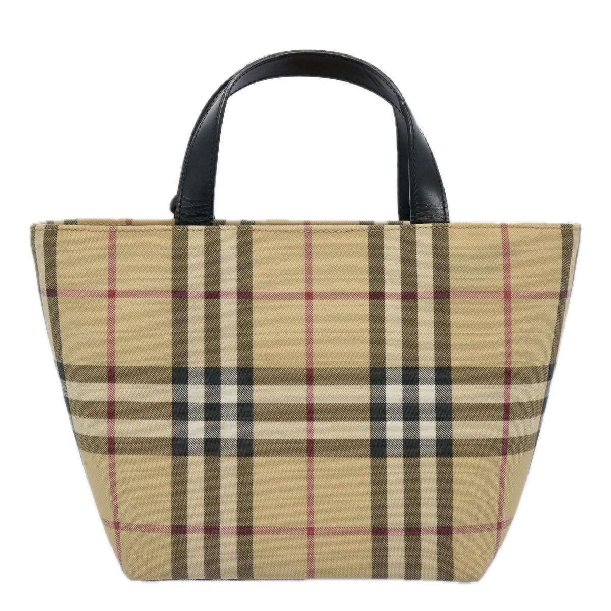 Luxury Burberry Nova Check Hand Bag Coated Canvas Beige Auth bs10942