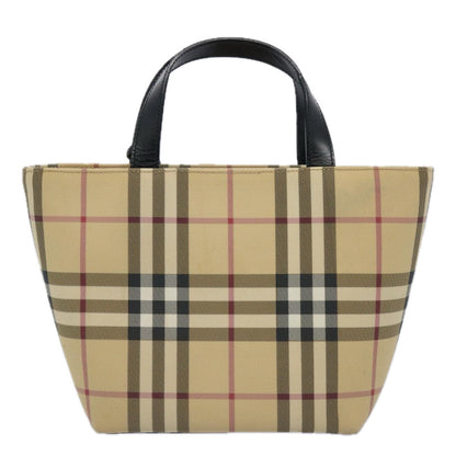 Luxury Burberry Nova Check Hand Bag Coated Canvas Beige Auth bs10942