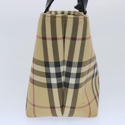Luxury Burberry Nova Check Hand Bag Coated Canvas Beige Auth bs10942