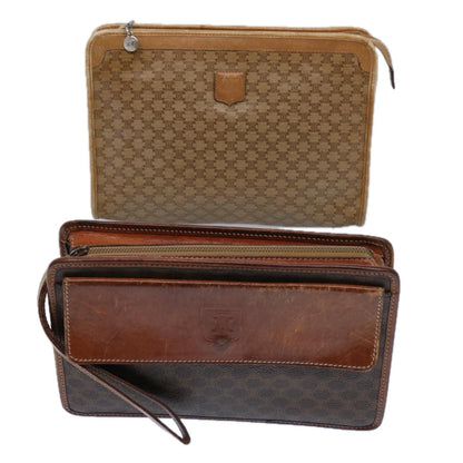 Luxury CELINE Macadam Canvas Clutch Bag PVC Leather 2Set Brown Beige  11113