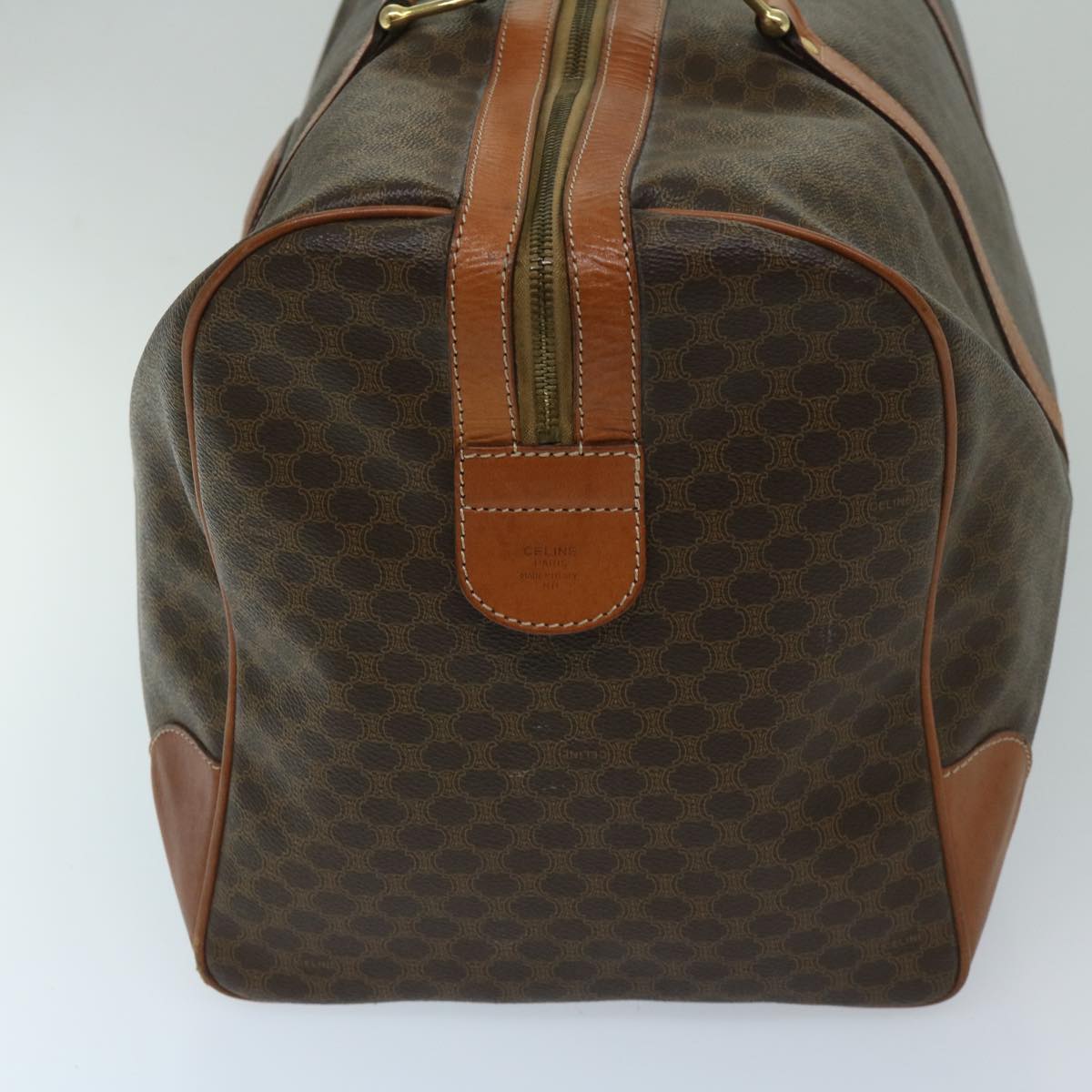 Luxury CELINE Macadam Canvas Boston Bag PVC Leather Brown  11190