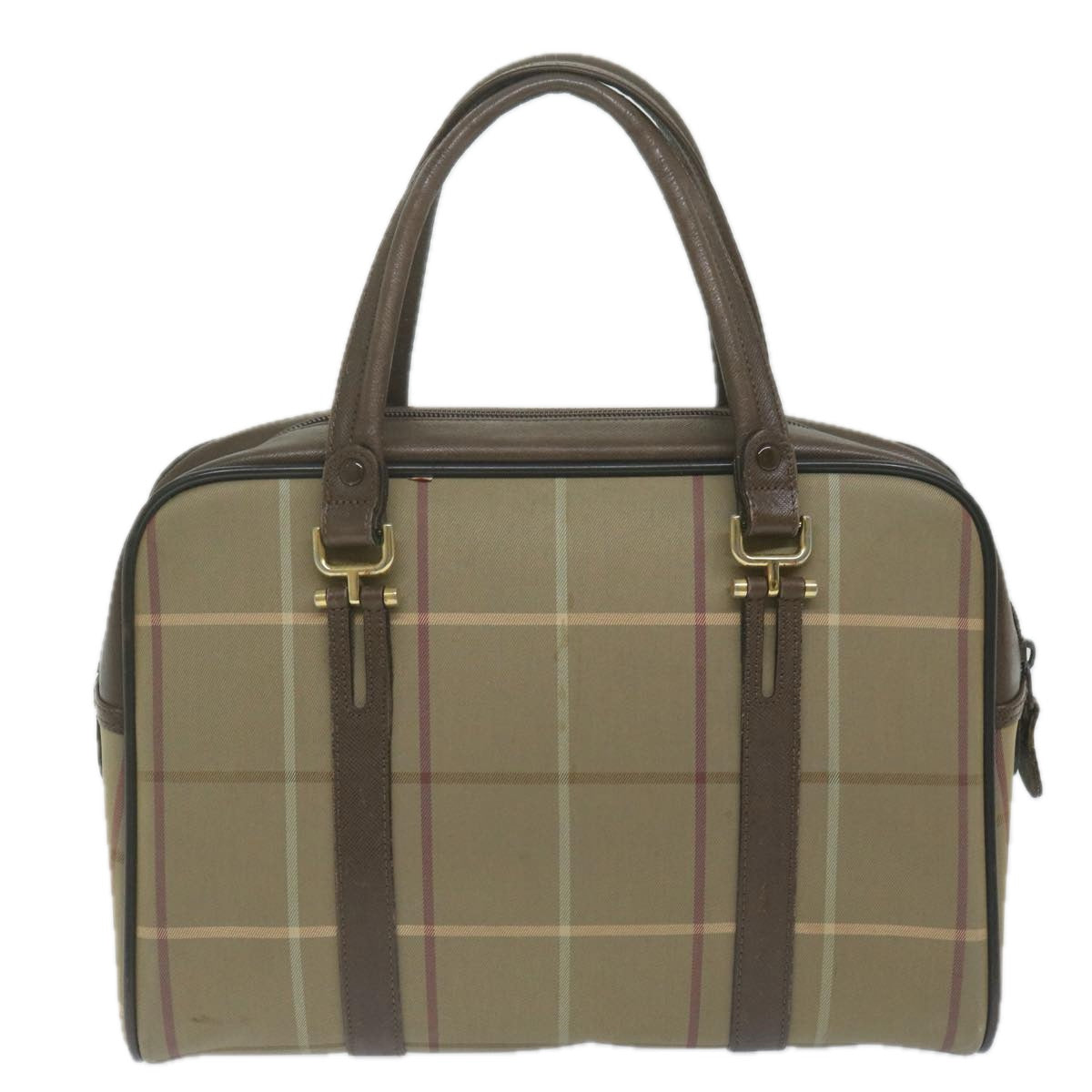 Luxury BurberrySs Nova Check Hand Bag Nylon Canvas Brown Auth bs11220