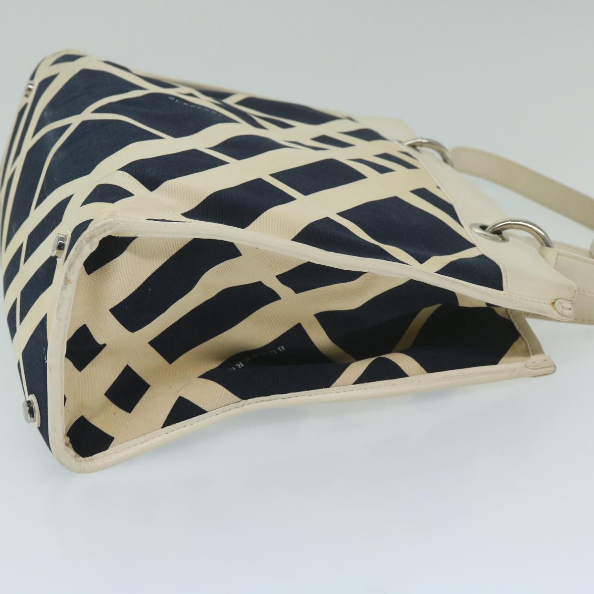 Luxury Burberry Tote Bag Canvas Navy White Auth bs11353