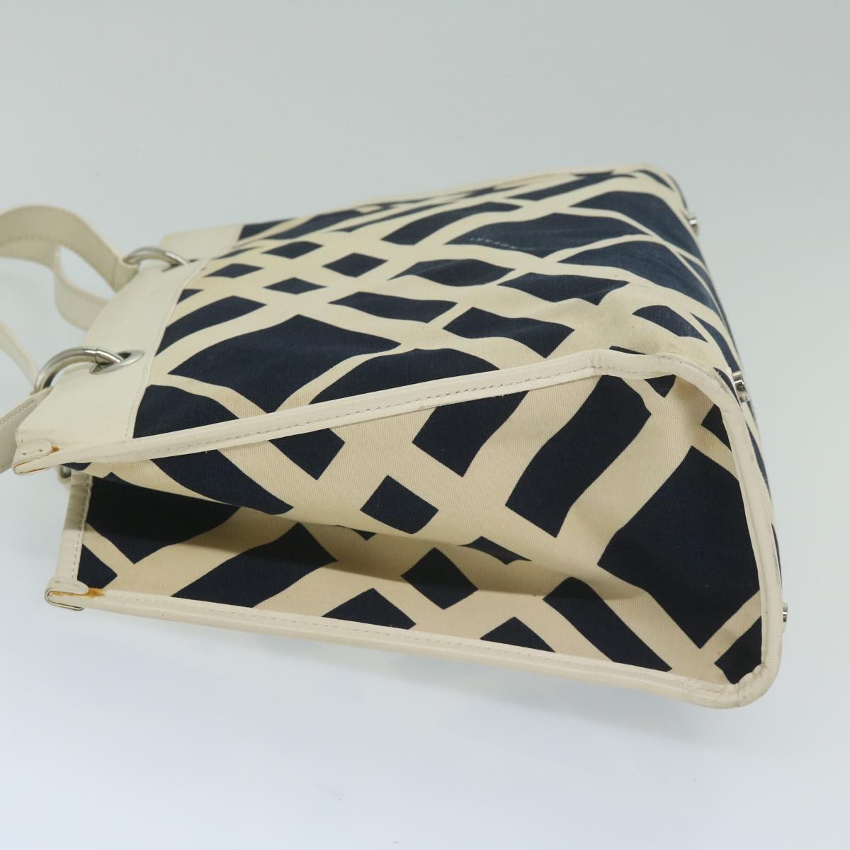 Luxury Burberry Tote Bag Canvas Navy White Auth bs11353