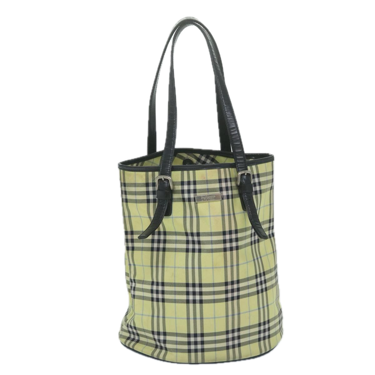 Luxury BurberrySs Nova Check Blue Label Shoulder Bag Nylon Yellow Auth bs11447