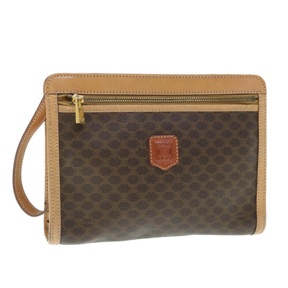 Luxury CELINE Macadam Canvas Clutch Bag PVC Leather Brown  11465