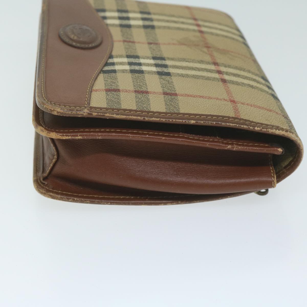Luxury BurberrySs Nova Check Clutch Bag PVC Leather Beige Auth bs11501