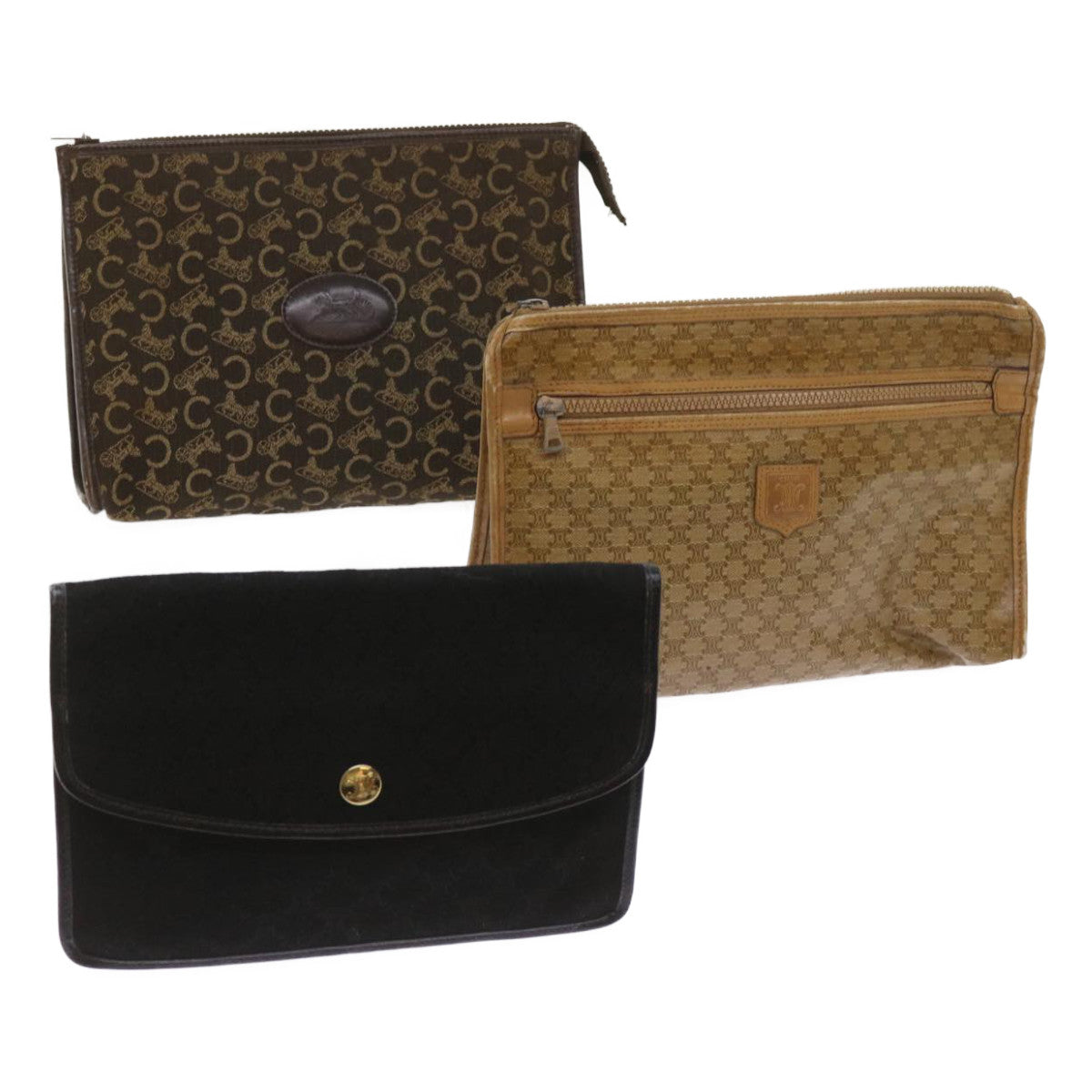 Luxury CELINE Macadam Canvas Clutch Bag 3Set Brown Beige black  11618