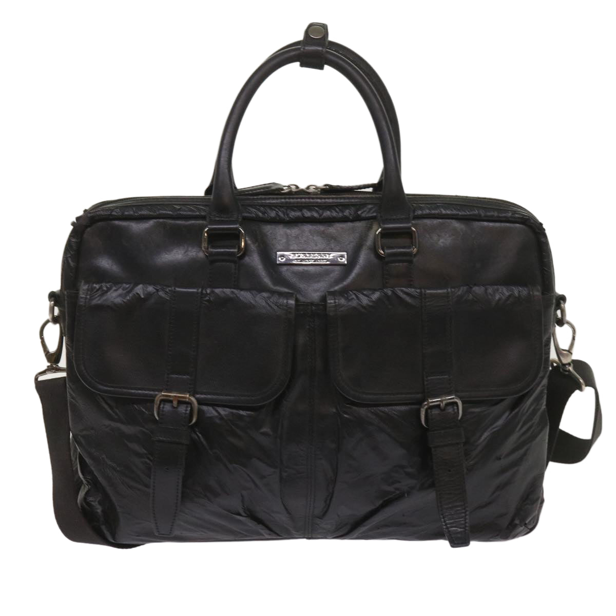 Luxury Burberry Shoulder Bag Leather 2Set Brown Black Auth bs11672