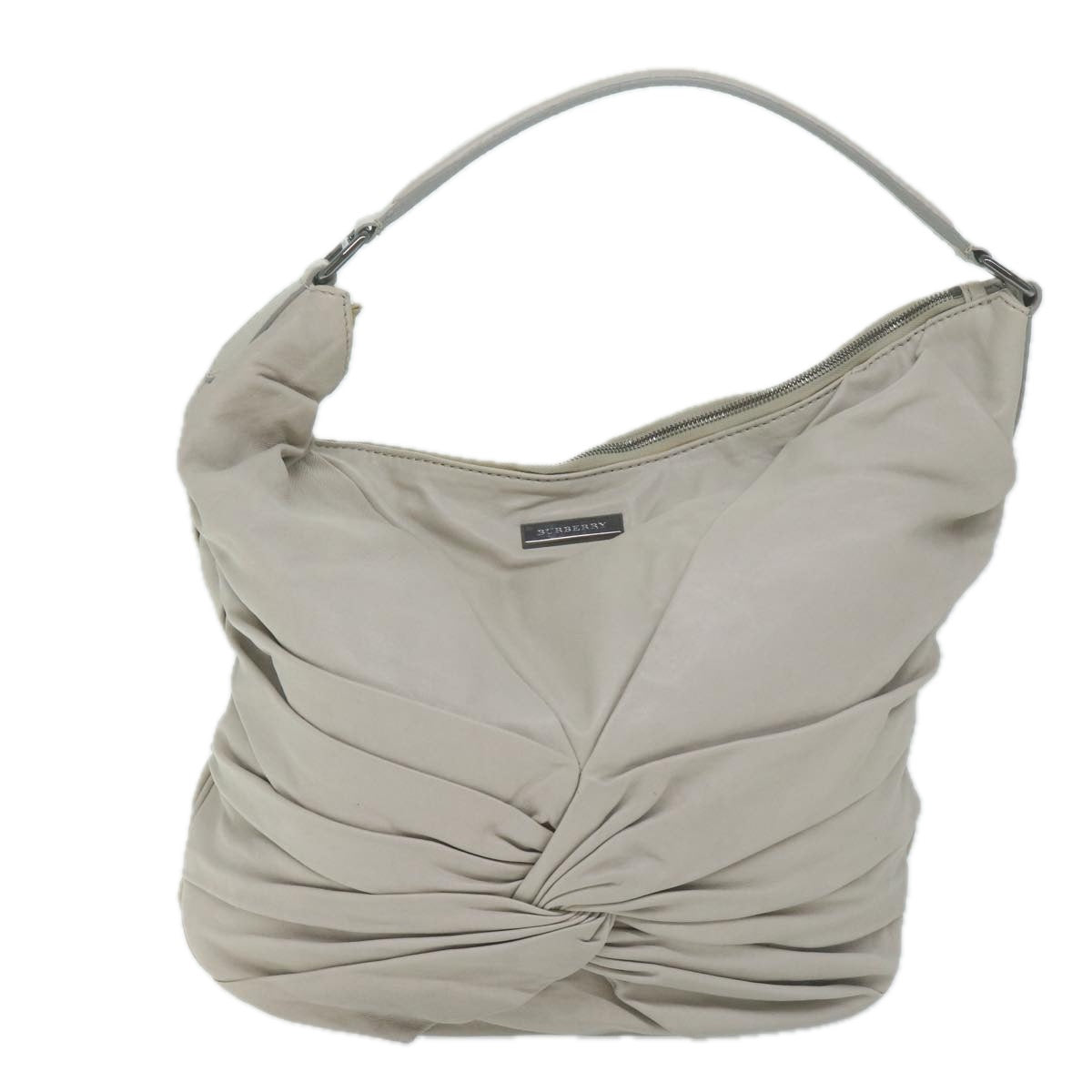 Luxury Burberry Shoulder Bag Leather Beige Auth bs11678
