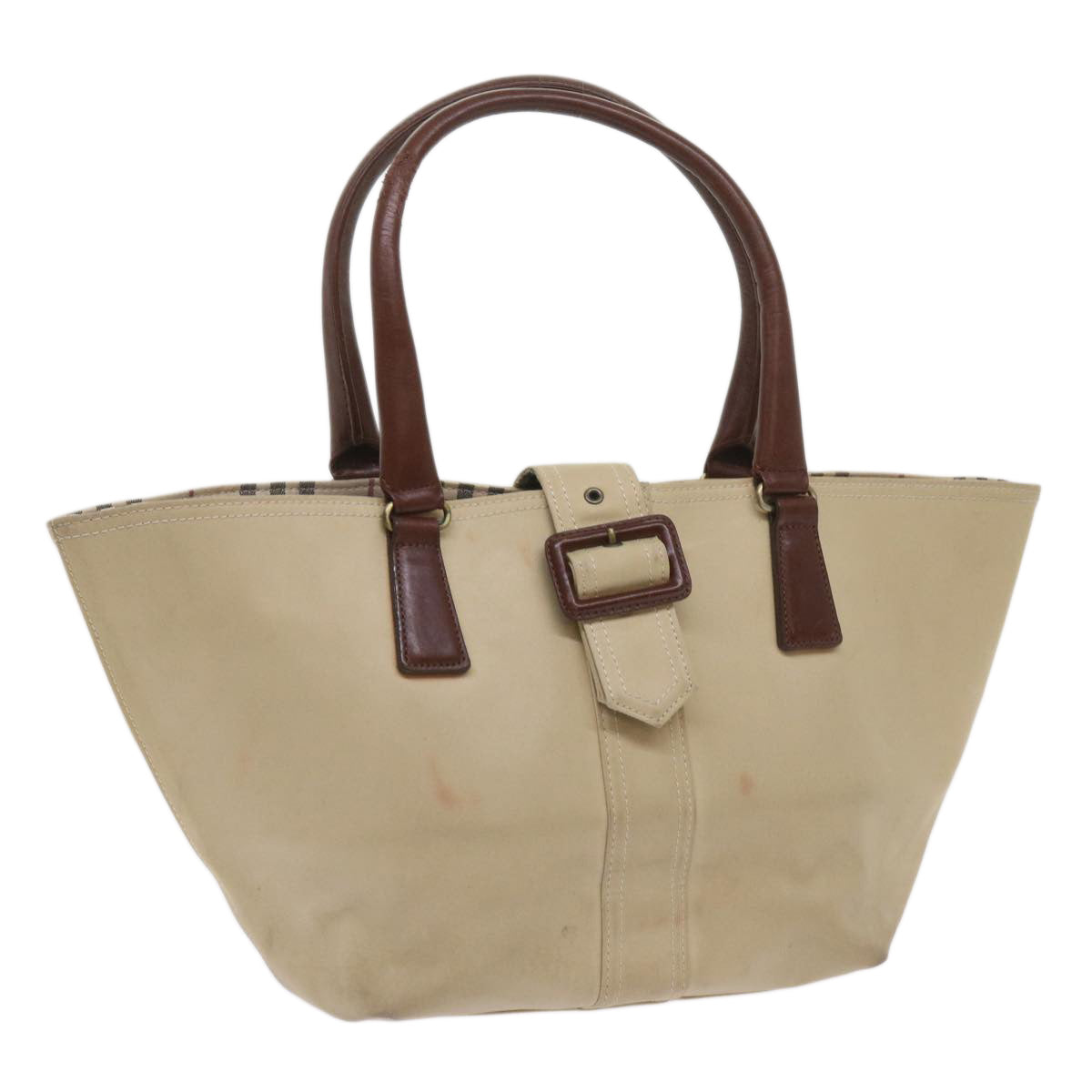 Luxury Burberry Tote Bag Canvas Beige Auth bs11831