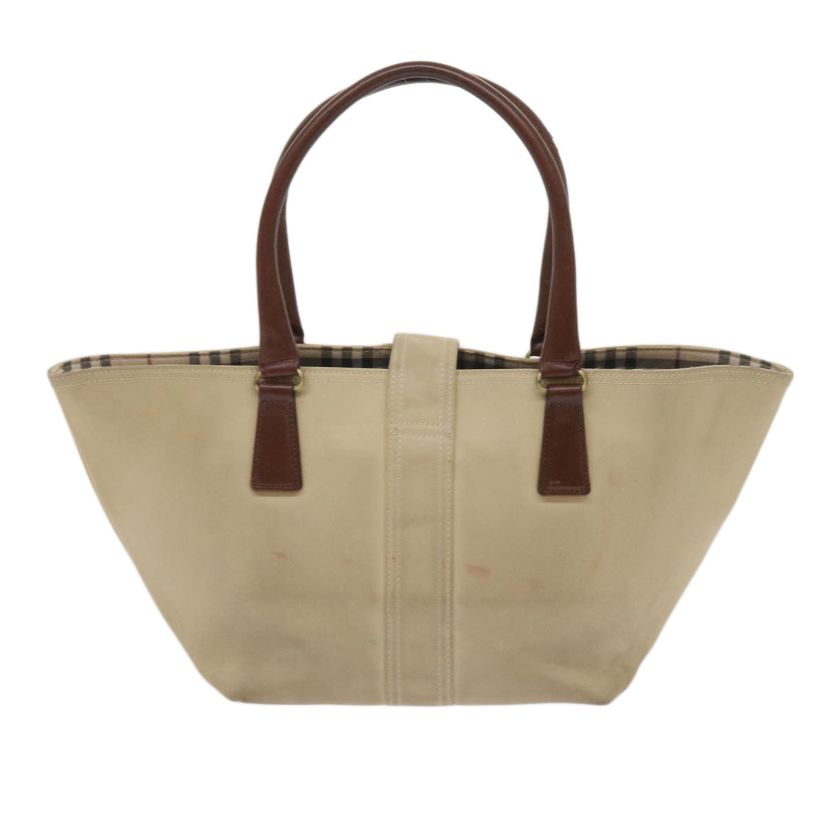 Luxury Burberry Tote Bag Canvas Beige Auth bs11831
