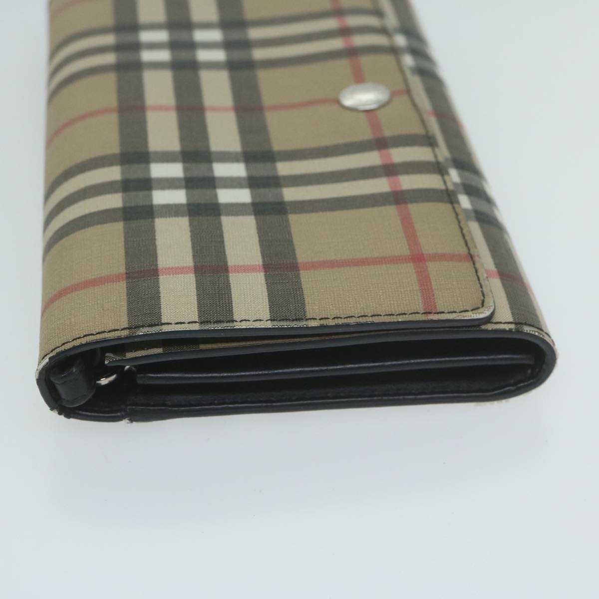 Luxury Burberry Nova Check Long Wallet PVC Leather Beige Auth bs11867