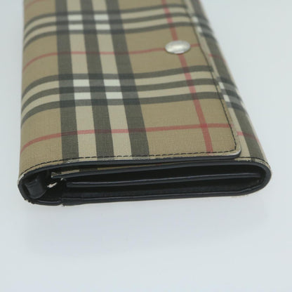 Luxury Burberry Nova Check Long Wallet PVC Leather Beige Auth bs11867