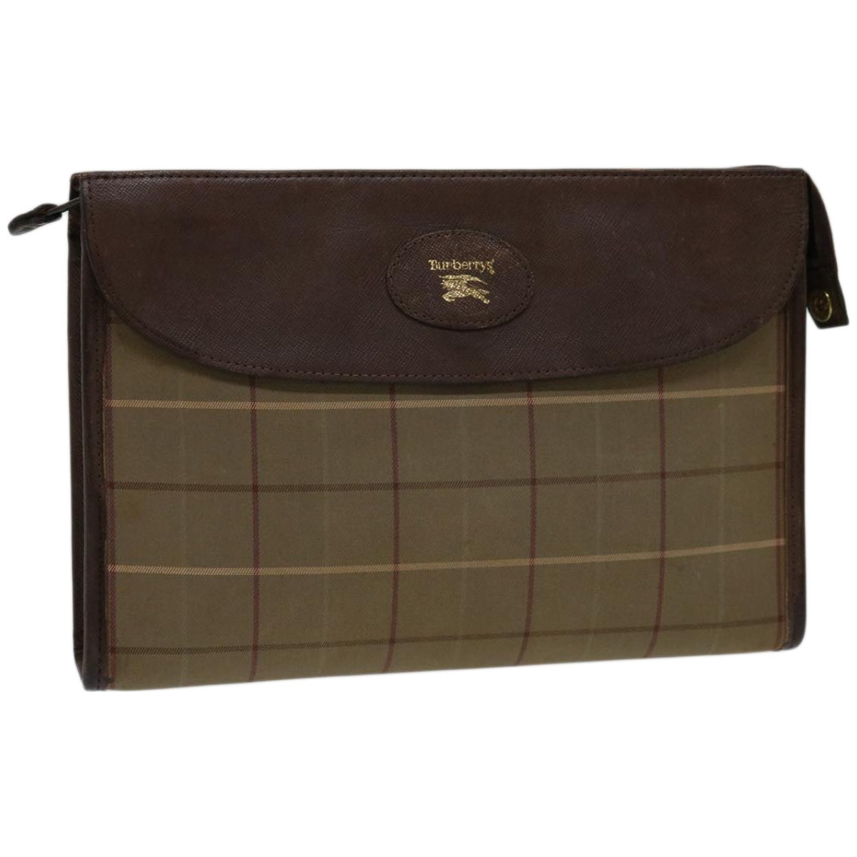 Luxury BurberrySs Nova Check Clutch Bag Canvas Brown Auth bs12054