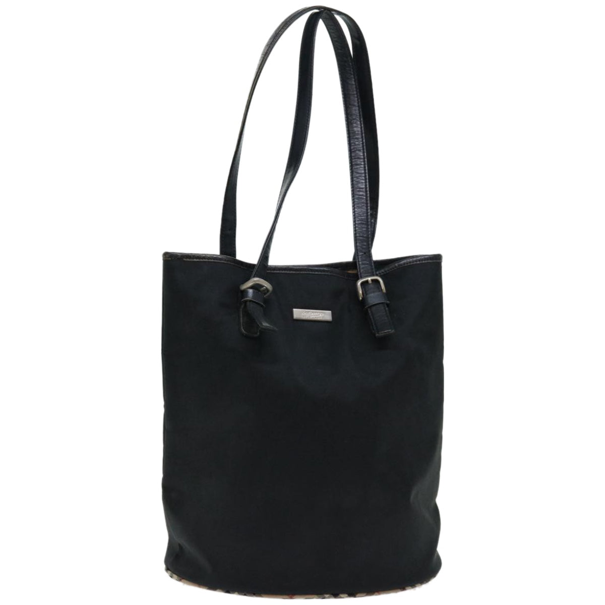 Luxury BurberrySs Nova Check Blue Label Shoulder Bag Nylon Beige Black Auth bs12222
