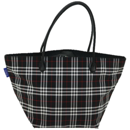 Luxury BurberrySs Nova Check Blue Label Tote Bag Nylon Black Auth bs12380