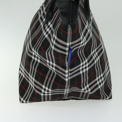 Luxury BurberrySs Nova Check Blue Label Tote Bag Nylon Black Auth bs12380