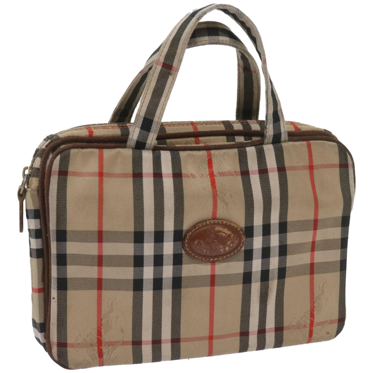 Luxury BurberrySs Nova Check Hand Bag Canvas Beige Auth bs12412