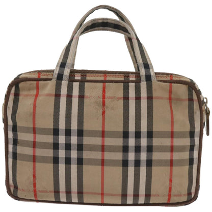 Luxury BurberrySs Nova Check Hand Bag Canvas Beige Auth bs12412
