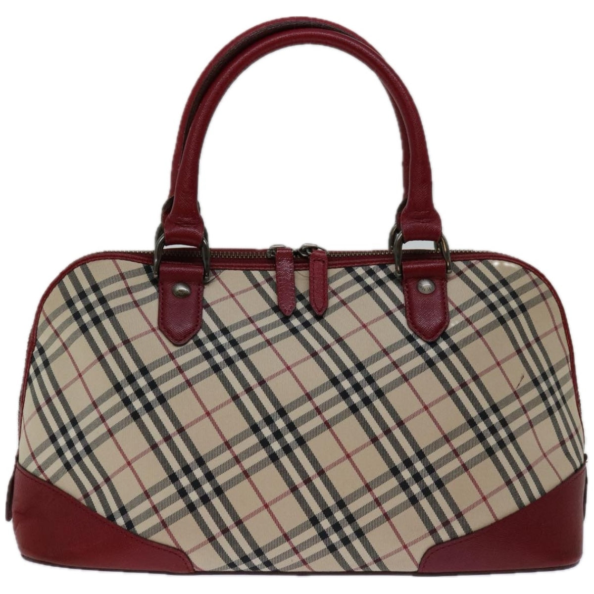 Luxury Burberry Nova Check Hand Bag Canvas Red Beige Auth bs12476